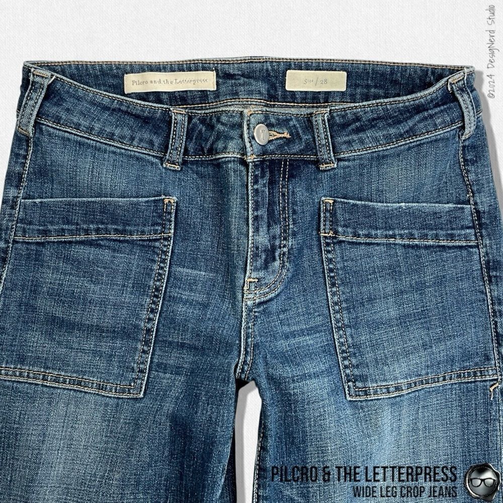 ANTHROPOLOGIE PILCRO & THE LETTERPRESS WIDE LEG CROP SAILOR JEANS SIZE 28 - Picture 3 of 13